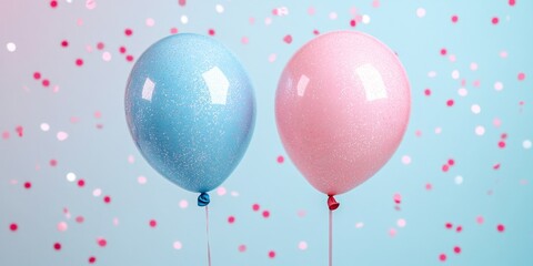 Elegant Gender Reveal Invitation: Shimmering Pink and Blue Balloons for Baby Shower Celebration. Minimalist Abstract Design with Stylish Gradient Texture, Perfect for Party Announcements, Birthday Car