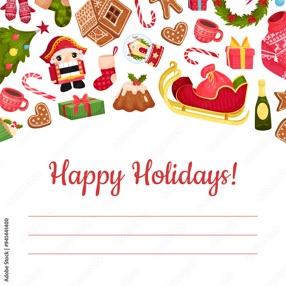 Poster merry christmas and new year card design with object vector template
