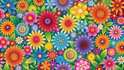 Colorful and vibrant flower pattern perfect for spring designs, flowers, petals, bloom, floral, nature, spring
