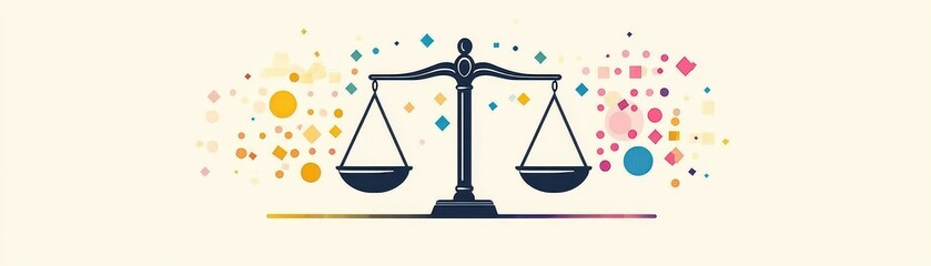 Abstract Illustration of a Balanced Scale with Colorful Geometric Shapes on a Light Background