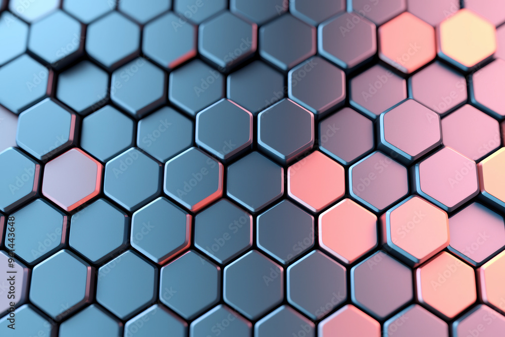 Poster abstract hexagonal pattern with vibrant colors, showcasing futuristic design and modern technology e