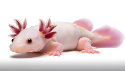 An isolated axolotl on a white background