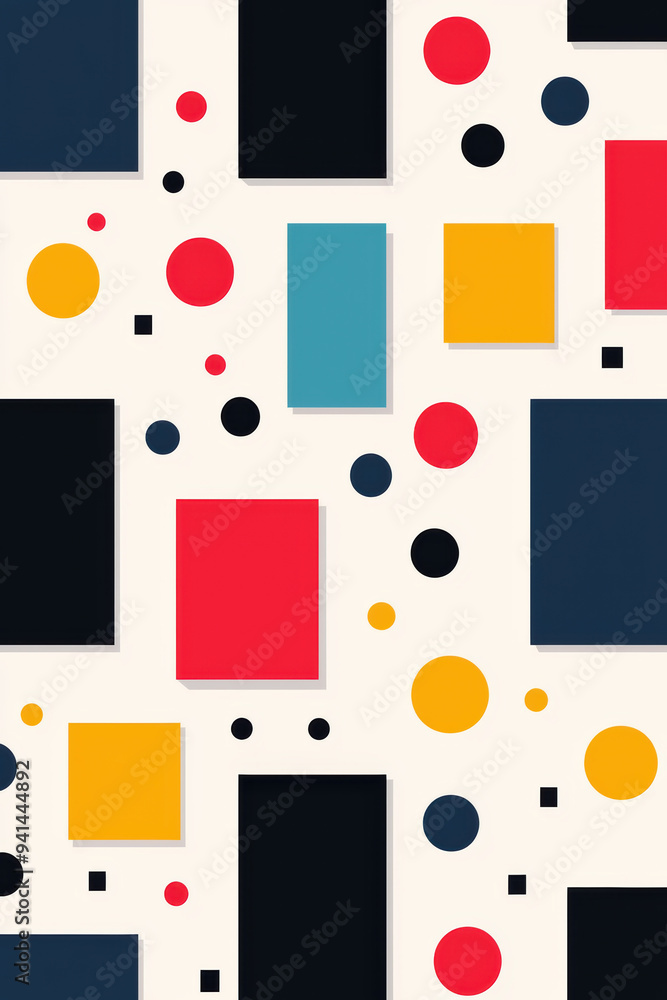 Poster geometric abstract background with colorful rectangles and circles on a white surface. ideal for mod