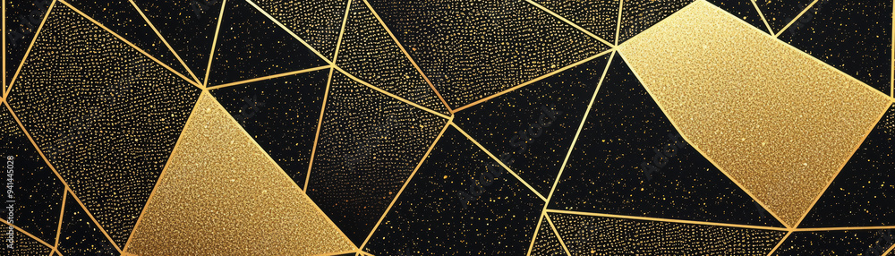 Poster a sophisticated abstract geometric pattern with gold lines on a black background, creating an elegan