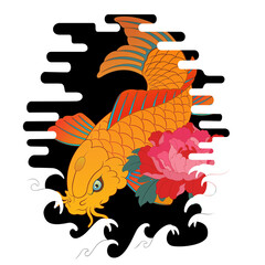 Carp tattoo design, Japanese irezumi koi fish style, oriental painting. Buddhist pattern illustration
