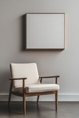 Minimalist Living Room with Modern Armchair and Blank Canvas on Wall in Neutral Tones