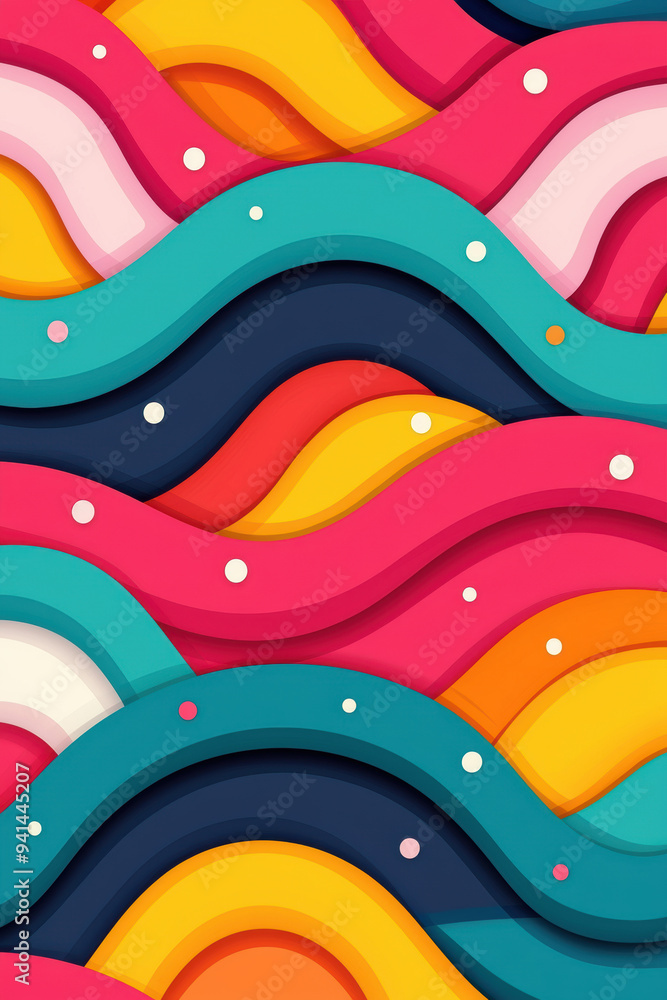 Poster vibrant abstract pattern featuring colorful curves and waves with a playful, dynamic design. perfect