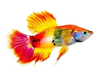 Fototapeta premium Vibrant Platy Fish with Distinctive Patterns Isolated on White Background for Ornamental Aquarium or Design Concepts