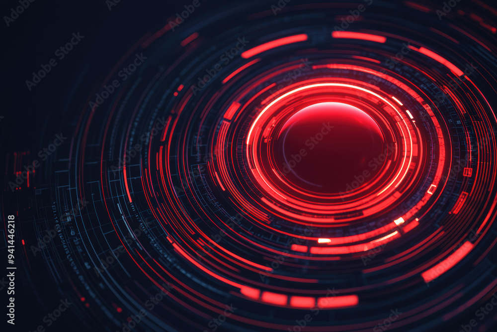 Poster futuristic digital technology red circle interface with glowing elements and intricate details on a 