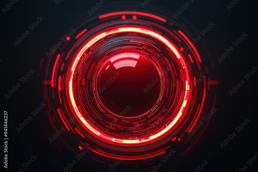 Aufkleber abstract futuristic red glowing circular light pattern on dark background, digital technology concep