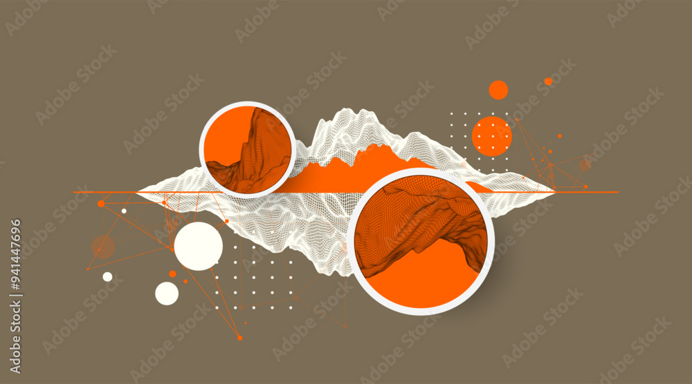 Aufkleber Trendy abstract wireframe mountain background. Modern science or technology art elements. Surface illustration. Vector hand drawn.