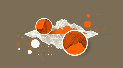 Trendy abstract wireframe mountain background. Modern science or technology art elements. Surface illustration. Vector hand drawn.