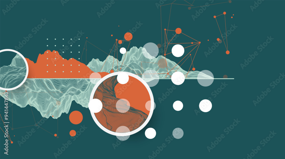 Poster Trendy abstract wireframe mountain background. Modern science or technology art elements. Surface illustration. Vector hand drawn.