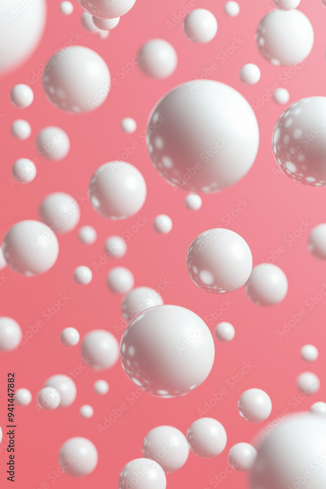 Aufkleber surreal white spheres floating against a soft pink gradient background, creating an ethereal and dre
