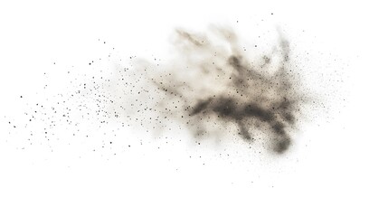 CG Floating Cloud of Dust Particles: A diffuse cloud of tiny CG dust particles, softly lit and suspended in mid-air on a white background.
