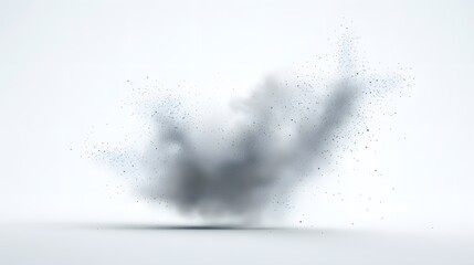 CG Floating Cloud of Dust Particles: A diffuse cloud of tiny CG dust particles, softly lit and suspended in mid-air on a white background.
