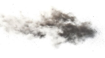 CG Floating Cloud of Dust Particles: A diffuse cloud of tiny CG dust particles, softly lit and suspended in mid-air on a white background.
