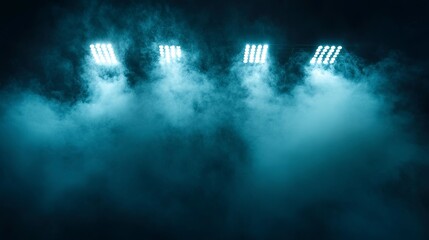 Smoky stage with spotlights, night street, neon.