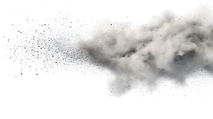 Obraz premium CG Floating Cloud of Dust Particles: A diffuse cloud of tiny CG dust particles, softly lit and suspended in mid-air on a white background. 