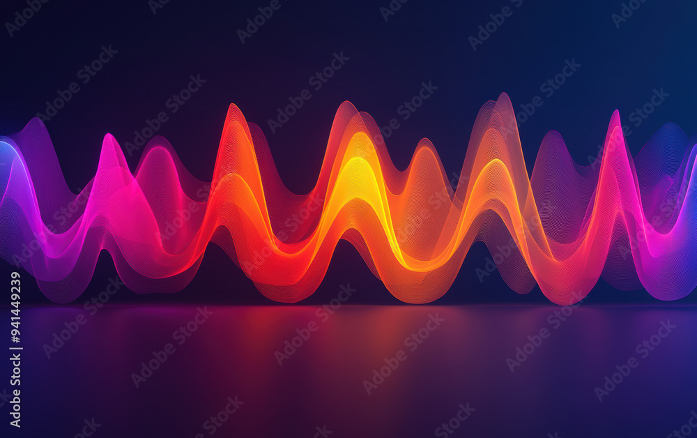 Poster vibrant waves of colorful light create a dynamic abstract pattern on a dark background, ideal for mo