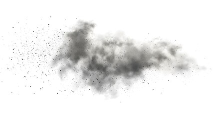 CG Floating Cloud of Dust Particles: A diffuse cloud of tiny CG dust particles, softly lit and suspended in mid-air on a white background.
