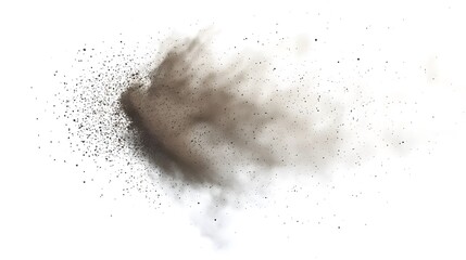 CG Floating Cloud of Dust Particles: A diffuse cloud of tiny CG dust particles, softly lit and suspended in mid-air on a white background.
