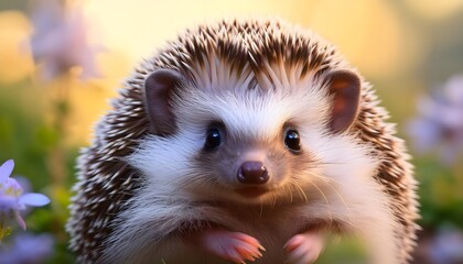 Fototapeta premium An isolated image of a cute hedgehog curled up into a ball on a white background
