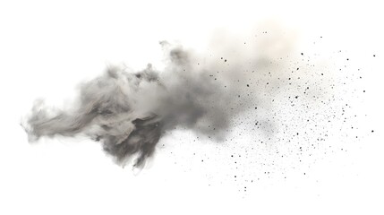 Fototapeta premium CG Floating Cloud of Dust Particles: A diffuse cloud of tiny CG dust particles, softly lit and suspended in mid-air on a white background. 