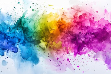 Multicolor ink splash, stain spots, dirty artistic and rainbow paint sprays splatter colorful watercolor background