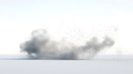 CG Floating Cloud of Dust Particles: A diffuse cloud of tiny CG dust particles, softly lit and suspended in mid-air on a white background.

