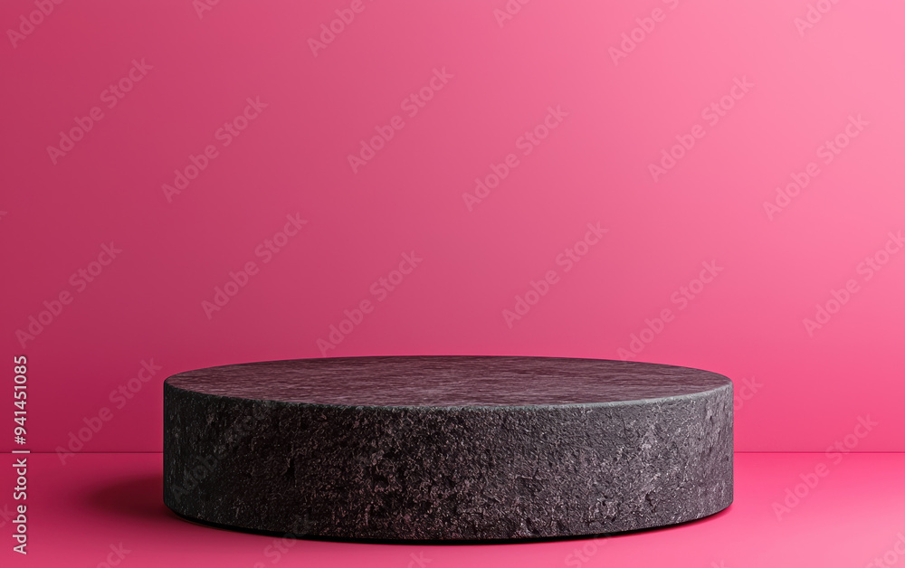 Poster minimalist empty dark grey circular podium against a vibrant pink background is perfect for product 