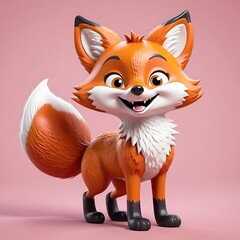 Obraz premium 3D Illustration of a Cheerful Cartoon Fox with a Fluffy Tail and Bright Eyes