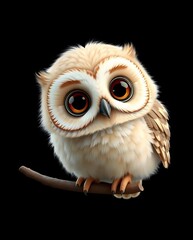 Obraz premium 3D Illustration of a Curious Baby Owl Perched on a Branch