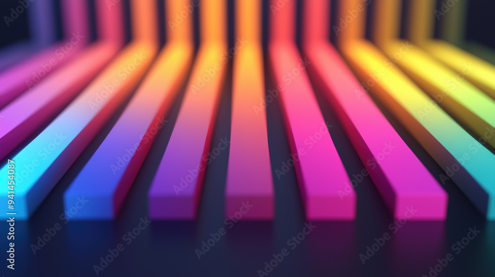 Poster vibrant abstract background featuring geometric bars in a spectrum of colors, creating a visually st