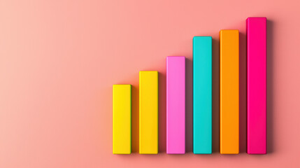 Colorful  bar graph against a pink background, depicting business growth, data visualization, and statistical analysis concept.