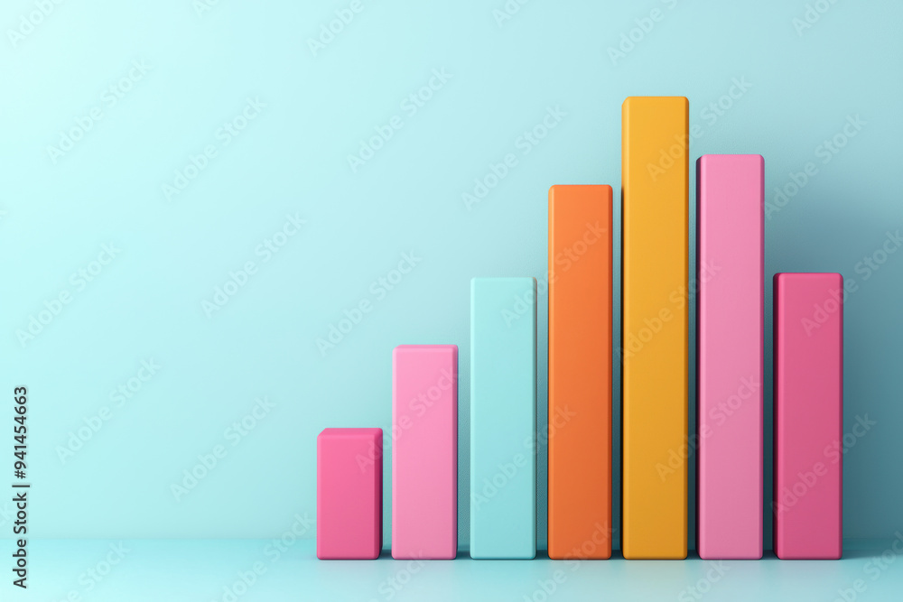 Poster colorful bar graph representing data analysis. modern and minimalist design with pastel colors on a 