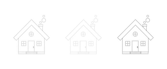 house, activity page, three different dot thicknesses variations, vector set