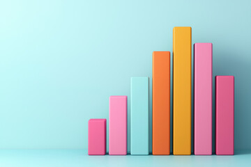 Colorful bar graph representing data analysis. Modern and minimalist design with pastel colors on a light blue background.