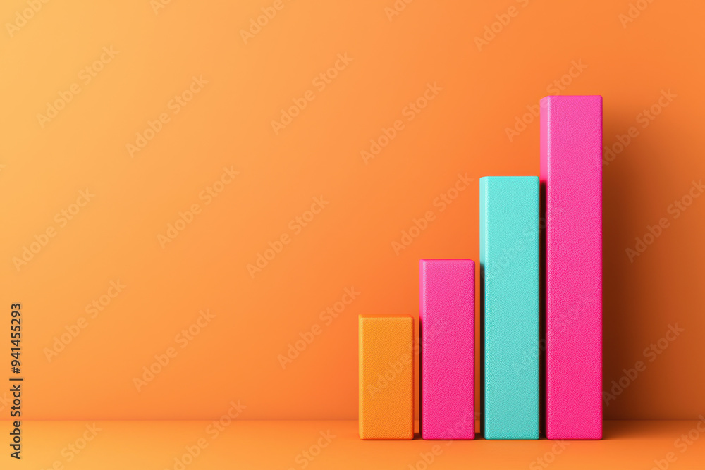 Poster colorful bar graph with vibrant orange background representing data visualization and business growt