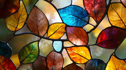Autumn leaves stained glass wallpaper background