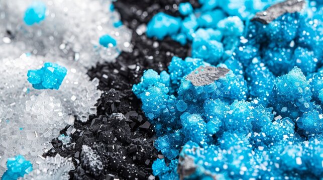 Close-up of Blue, White, and Black Hemimorphite Mineral Stone on Grey Background, Showcasing the Natural Unpolished Raw Gemstone Texture