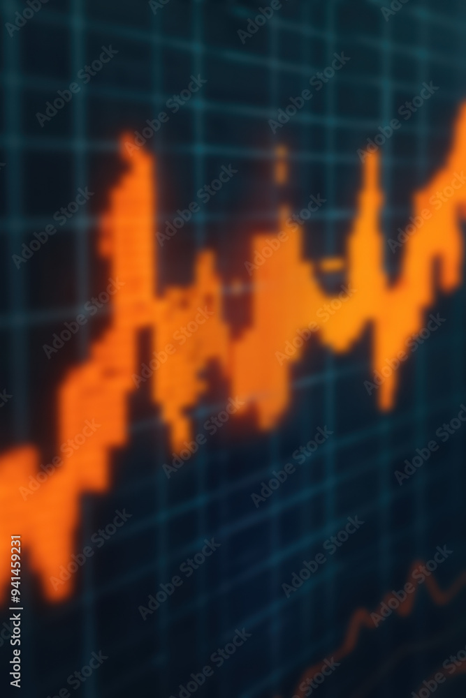 Poster abstract digital stock market chart with fluctuating graph on grid background. financial data analys