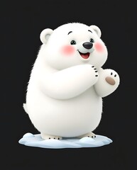 3D Illustration of a Playful Baby Polar Bear