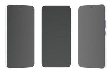 Smartphone, mobile phone, cellphone, front and side views. 3D rendering isolated on transparent background