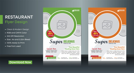 The restaurant menu and food flyer design templates are modern with colorful A4 sizes. Vector illustrations for food and drink marketing material, ads, templates, and cover design