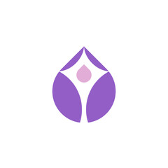 Obraz premium Purple Droplet Water with Four Leaf and Abstract People Inside, Spa and Wellness Logo Design Vector