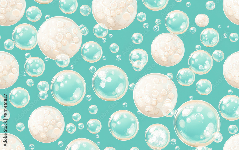 Poster abstract background with floating light teal and white bubbles on a flat surface. ideal for backgrou