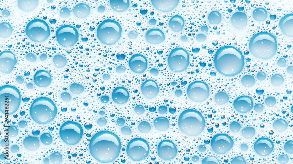 Poster a visually captivating image of numerous water droplets on a smooth surface, forming intricate patte