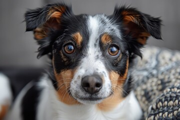 A detailed close-up photograph of a dog's face, highlighting intricate fur patterns and expressive eyes, showcasing the beauty and complexity of this loyal animal.