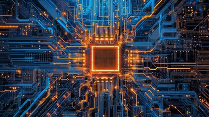 Obraz premium Immerse yourself in the world of electronics with this captivating circuit technology backdrop. Witness the intricate fusion of digital data connections and computer electronics